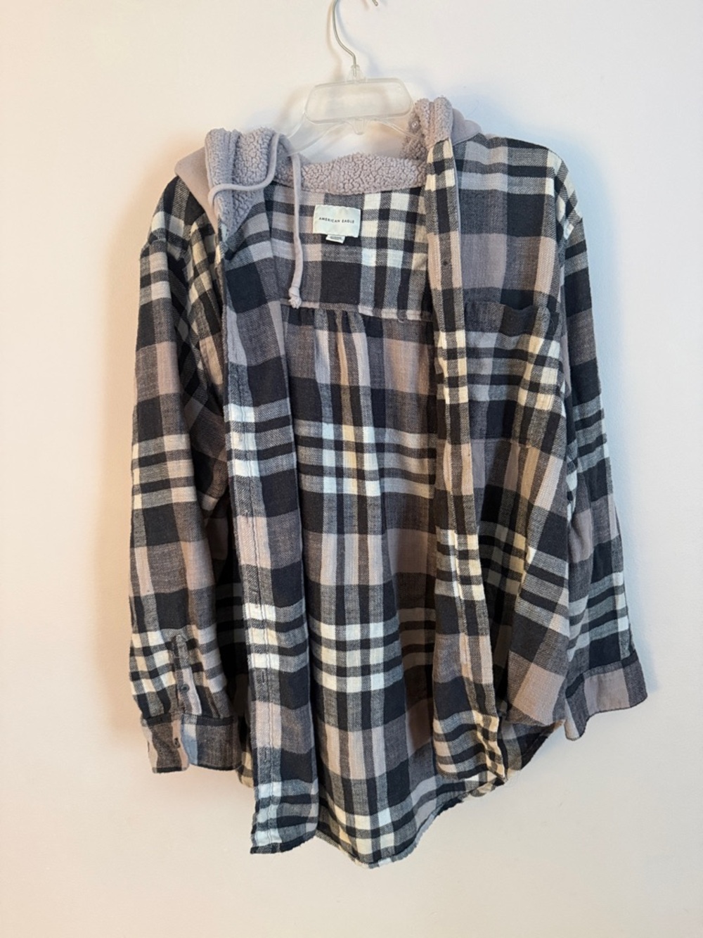 Plaid Sherpa-Lined Hooded Shirt Jacket - Black & Taupe
